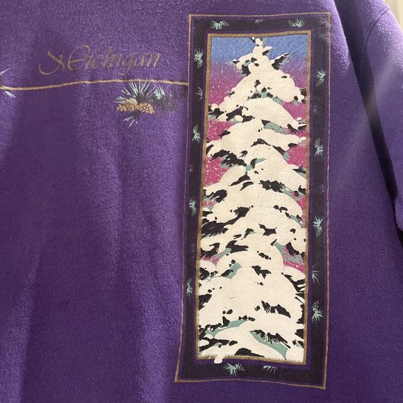 Vintage Michigan Logo Purple Crewneck Pull Over Jerzees Size Large Made In USA - Picture 3 of 4